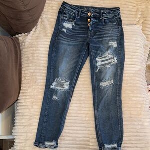 American Eagle Outfitters Women's Ripped Dark Blue stretch Jeans